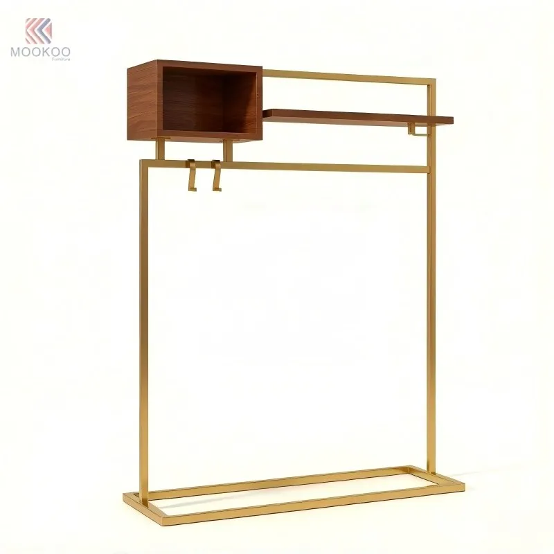 Black Metal Customized Varnish Coat Rack Storage Shelf Side Hooks Free Standing Garment Rack Heavy Duty Clothing Display Stand high quality