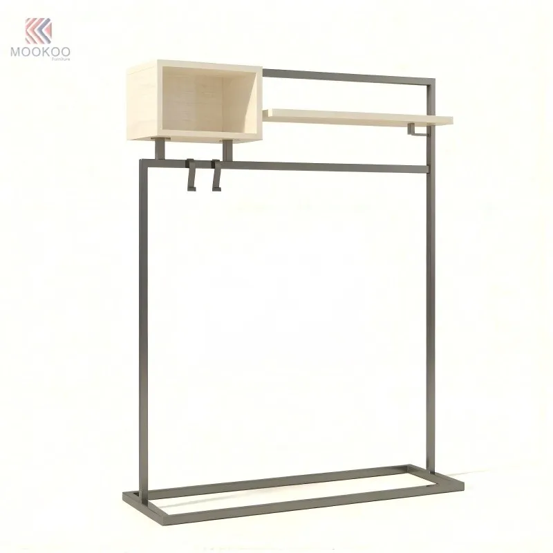 Black Metal Customized Varnish Coat Rack Storage Shelf Side Hooks Free Standing Garment Rack Heavy Duty Clothing Display Stand best