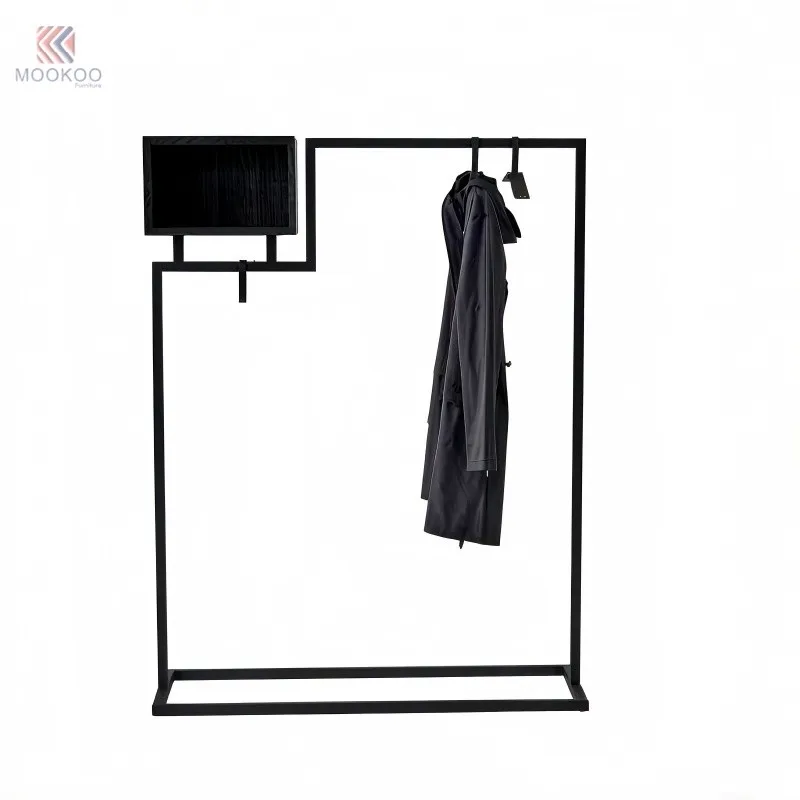 Black Varnish Metal Coat Rack Storage Shelf Side Hooks Free Standing Garment Rack Heavy Duty Clothing Display Stand Modern best