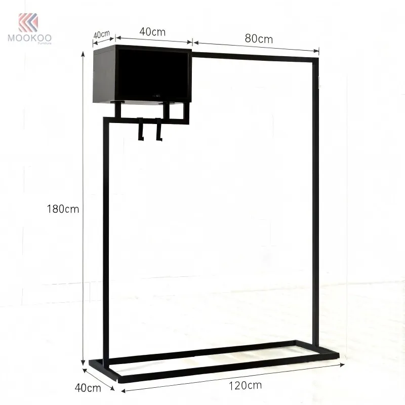 Black Varnish Metal Coat Rack Storage Shelf Side Hooks Free Standing Garment Rack Heavy Duty Clothing Display Stand Modern price