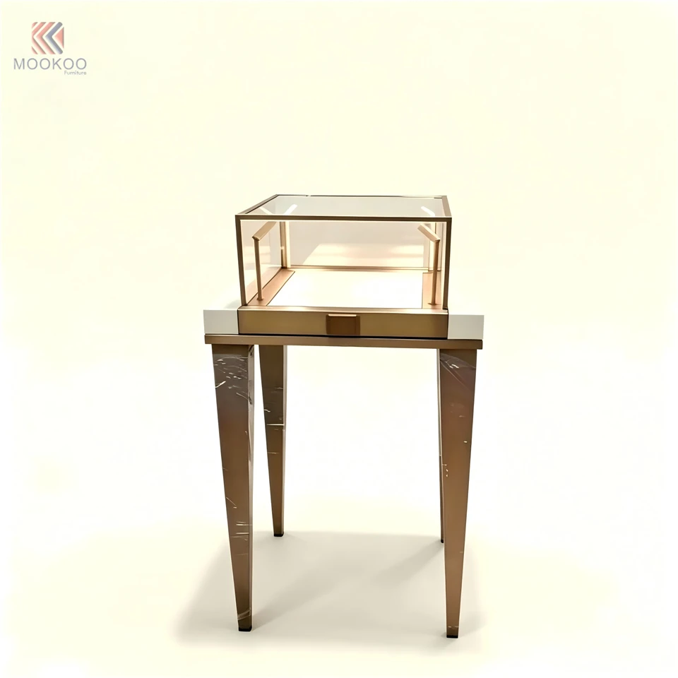 Custom Wholesale Luxury Stainless Steel Jewelry Display Showcase With Tempered Glass & LED Lighting For Retail Store best