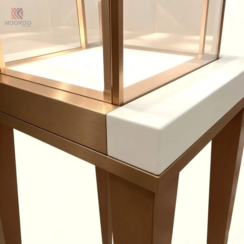 Custom Wholesale Luxury Stainless Steel Jewelry Display Showcase With Tempered Glass & LED Lighting For Retail Store price