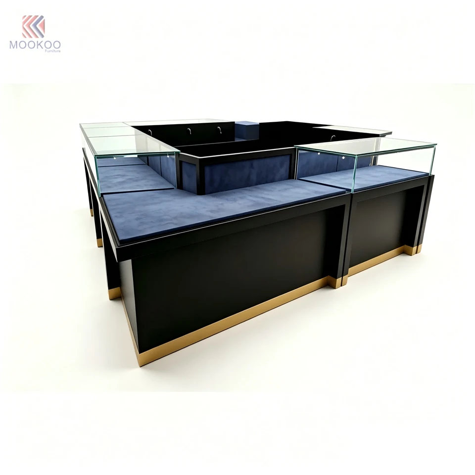 Customized L-Shaped Metal Jewelry Display Cabinet LED Lighting Freestanding Modern Design For Luxury Retail Museum Exhibitions suppliers
