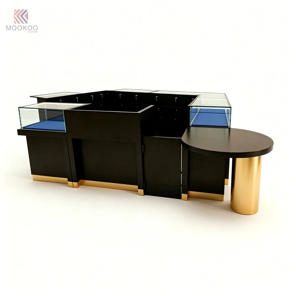Customized L-Shaped Metal Jewelry Display Cabinet LED Lighting Freestanding Modern Design For Luxury Retail Museum Exhibitions best