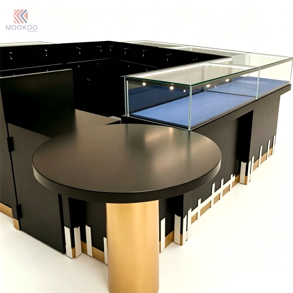 Customized L-Shaped Metal Jewelry Display Cabinet LED Lighting Freestanding Modern Design For Luxury Retail Museum Exhibitions high quality