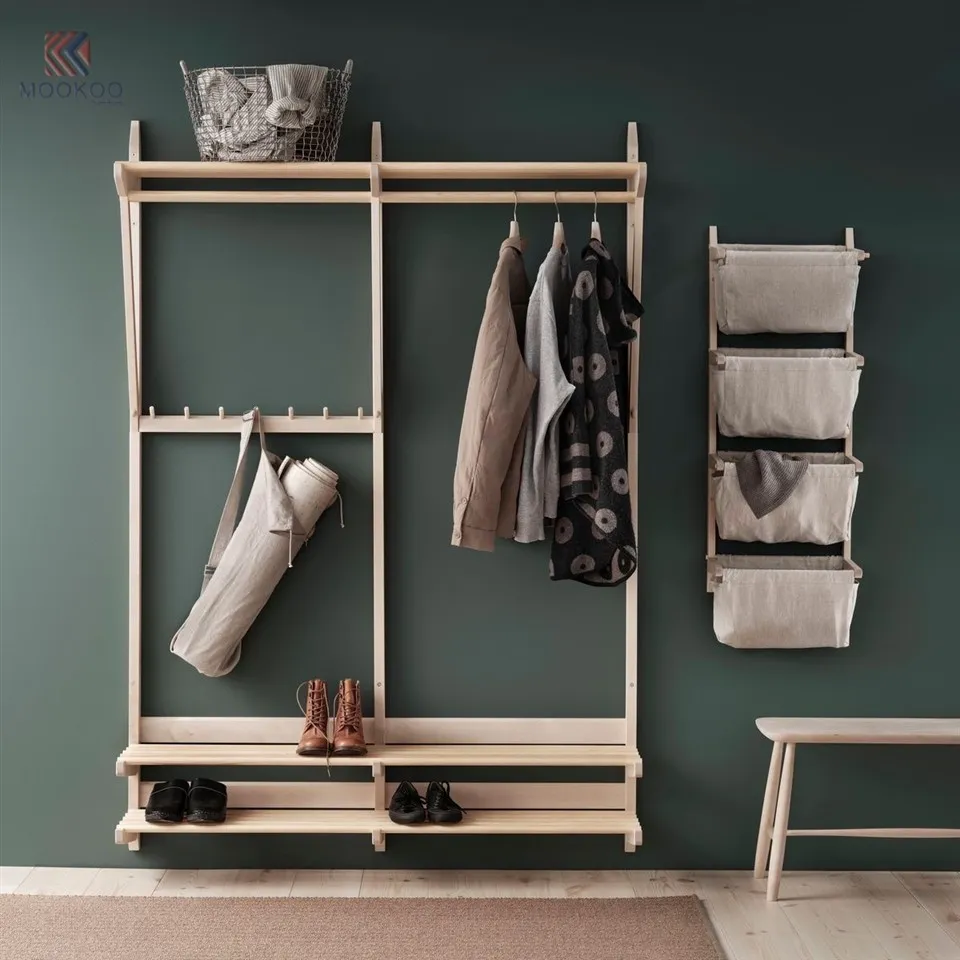 Customized Modern For Metal Garment Rack Freestanding Coat Rack Storage Shelves Entryway Clothes Hanging Organizer