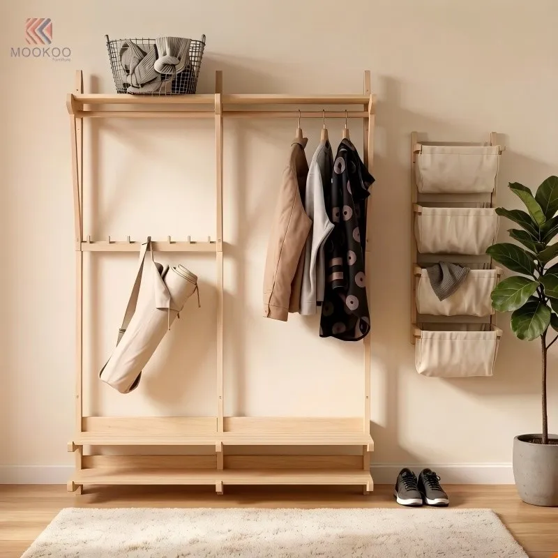 Customized Modern For Metal Garment Rack Freestanding Coat Rack Storage Shelves Entryway Clothes Hanging Organizer factory