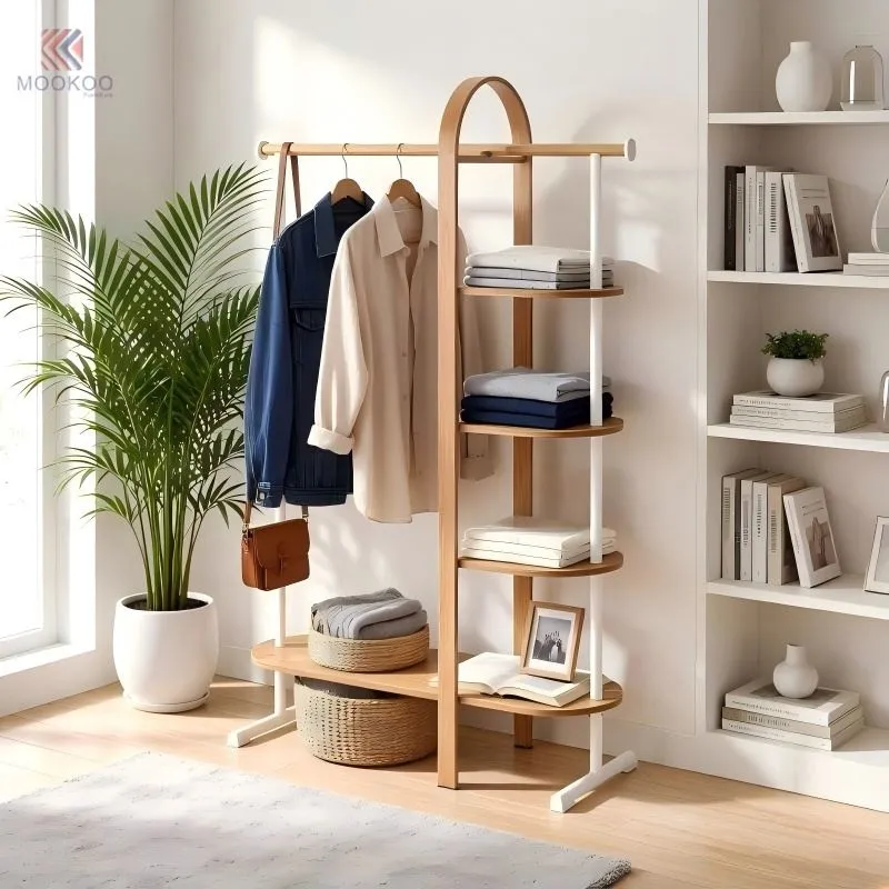 Customized Modern Luxury Metal Clothing Rack Rotating Varnish Finish Easy Assembly For Design