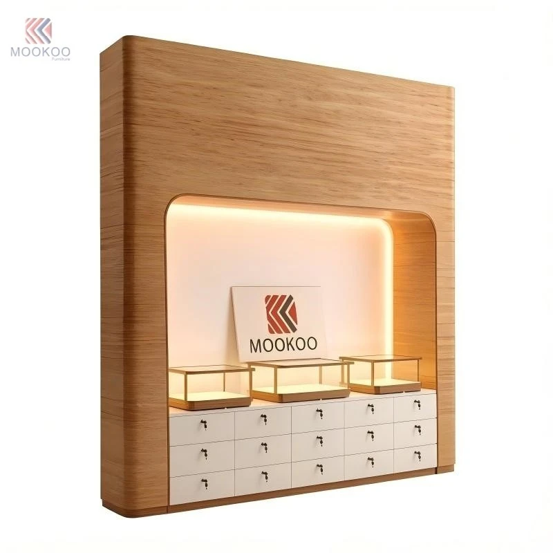 Customized Modern Rotating Metal Jewelry Display Cabinet LED Light Luxury Boutique Jewelry Store Fixture Side Table price