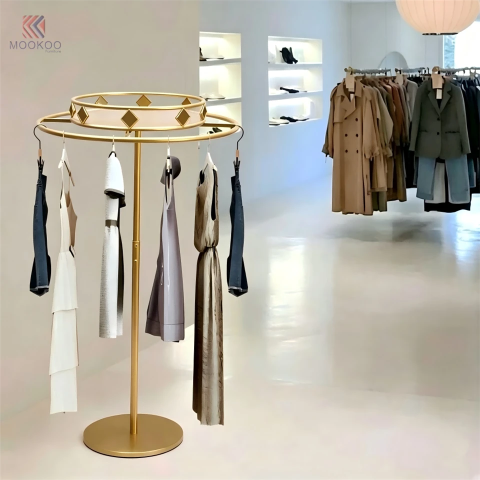 Golden Modern Varnish Clothing Display Rack Diamond Shape Garment Stand Extended Hooks Metal Retail Boutique Rack Marble Top factory