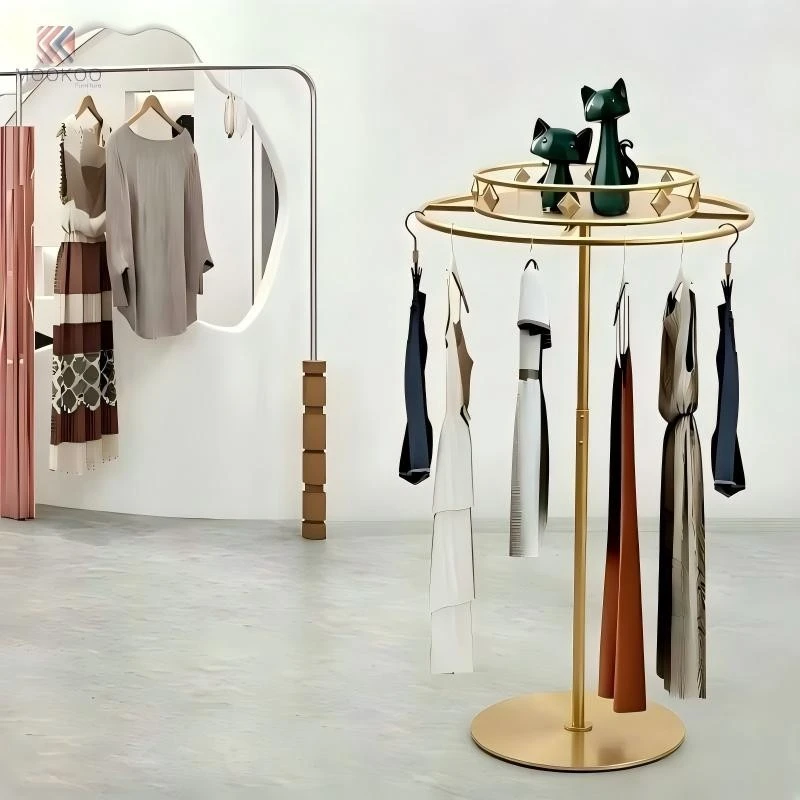 Golden Modern Varnish Clothing Display Rack Diamond Shape Garment Stand Extended Hooks Metal Retail Boutique Rack Marble Top suppliers