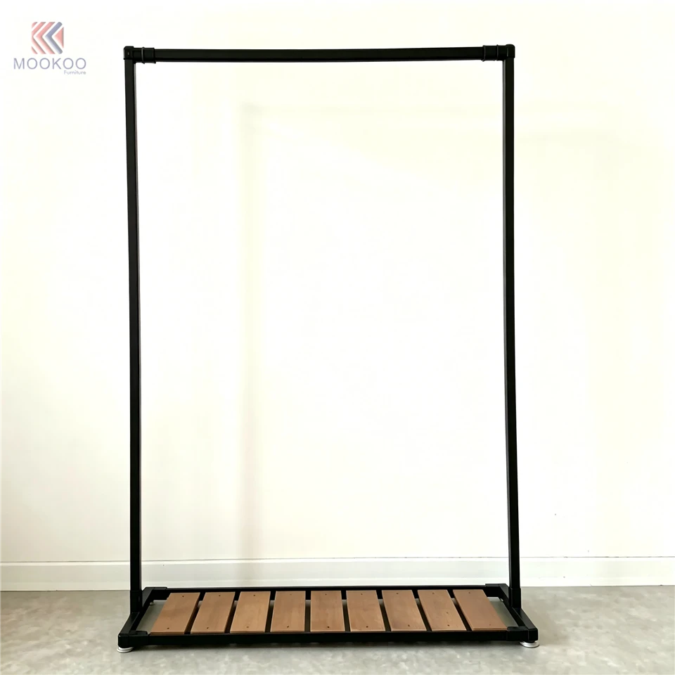 Heavy Duty Rotating Varnish Retail Garment Rack Bottom Shelf Side Hooks Black Metal Display Stand Storage Tray Boutique Clothing best