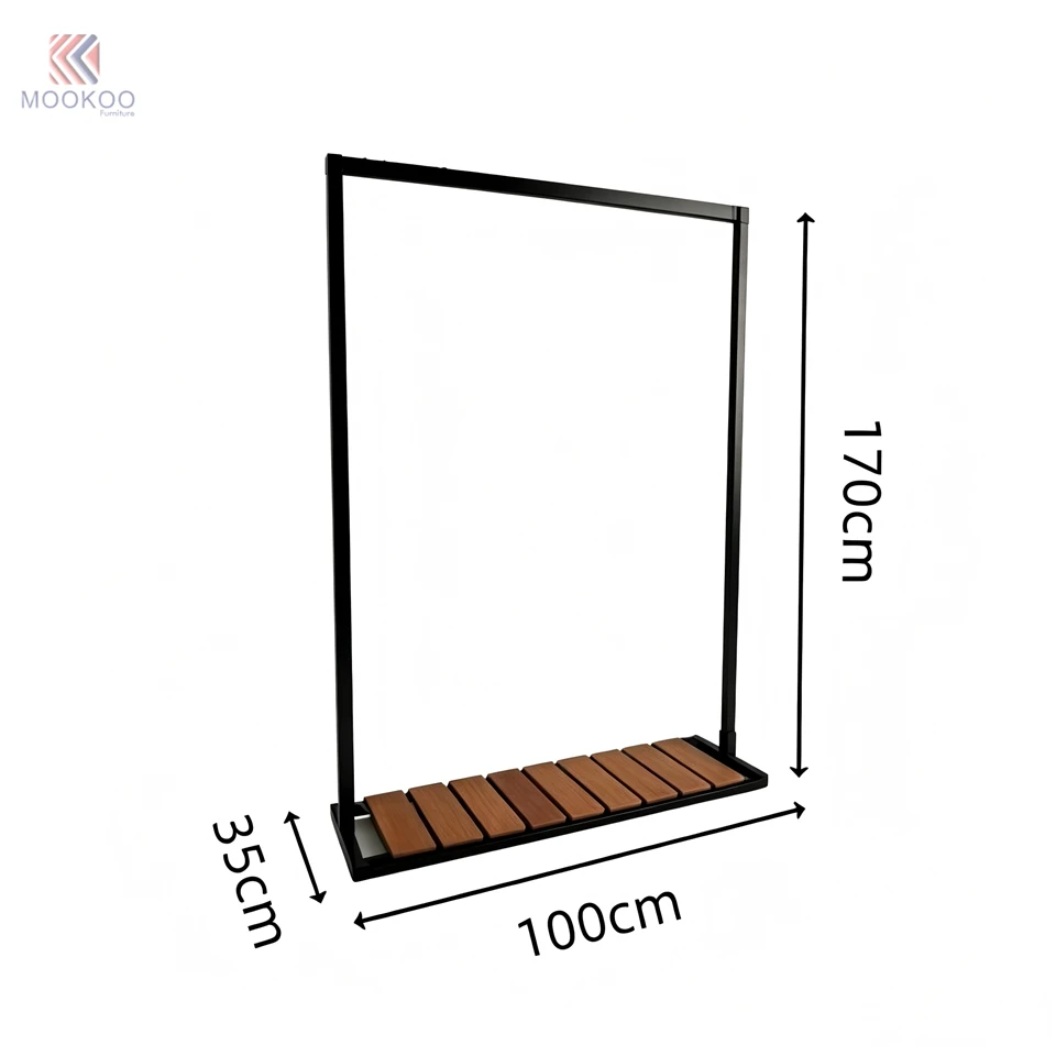 Heavy Duty Rotating Varnish Retail Garment Rack Bottom Shelf Side Hooks Black Metal Display Stand Storage Tray Boutique Clothing price