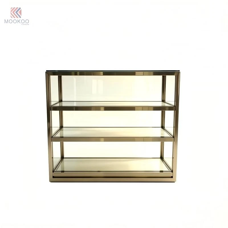 High-End Stainless Steel Counter Display Cabinet | Minimalist Retail For Single Barrister Shelf LED Lighting Freestanding suppliers