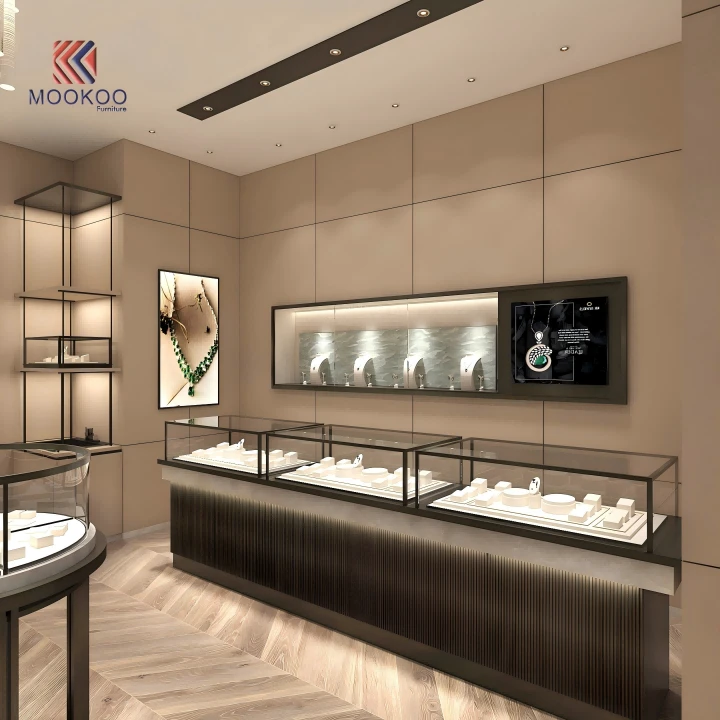High End Tempered Glass Jewellery Display Cabinet, Custom Jewelry Boutique Interior Decoration Project price