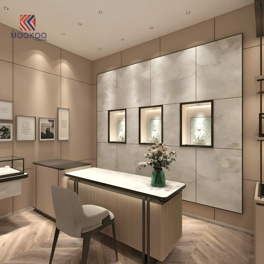 High End Tempered Glass Jewellery Display Cabinet, Custom Jewelry Boutique Interior Decoration Project best