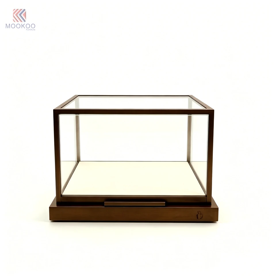 Luxury Bronze Metal Frame Custom Microfiber Jewelry Display Cabinet LED Lighting Modern Freestanding Design For Retail factory