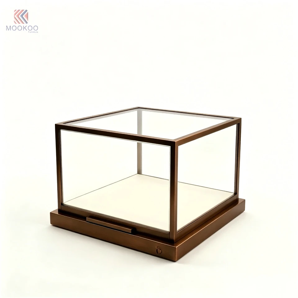 Luxury Bronze Metal Frame Custom Microfiber Jewelry Display Cabinet LED Lighting Modern Freestanding Design For Retail suppliers