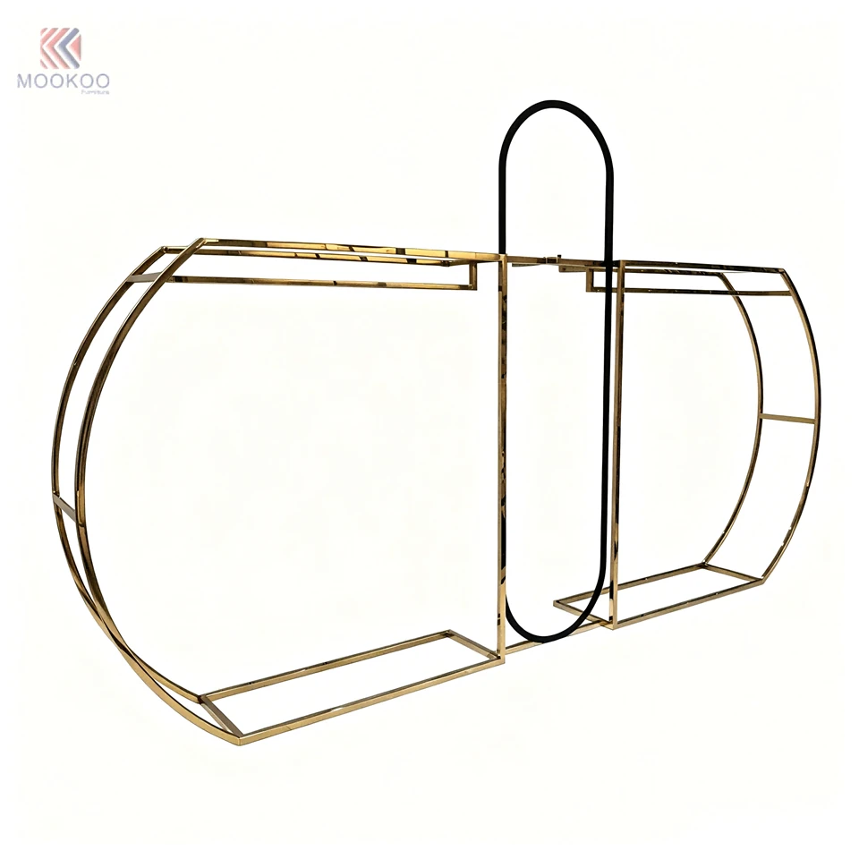 Luxury Gold Metal Clothing Display Rack Freestanding Garment Hanging Stand For Boutique Clothing Store high quality