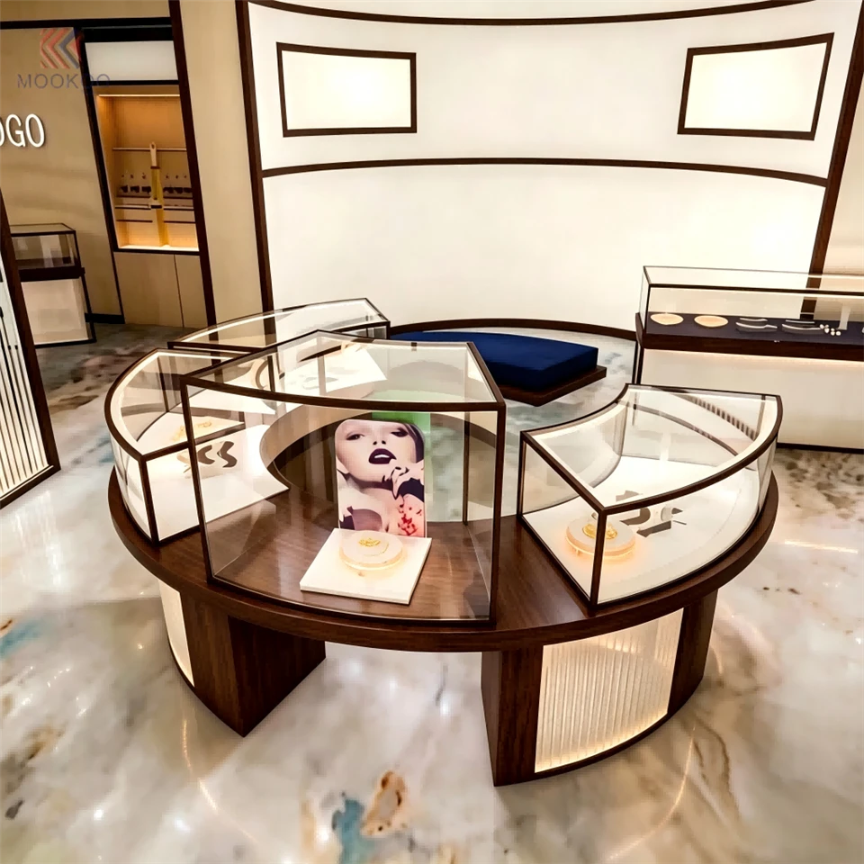 Luxury Modern Arc-Shaped Glass & Metal Rotating Detachable Jewelry For With LED Light For High-End Retail Shop price