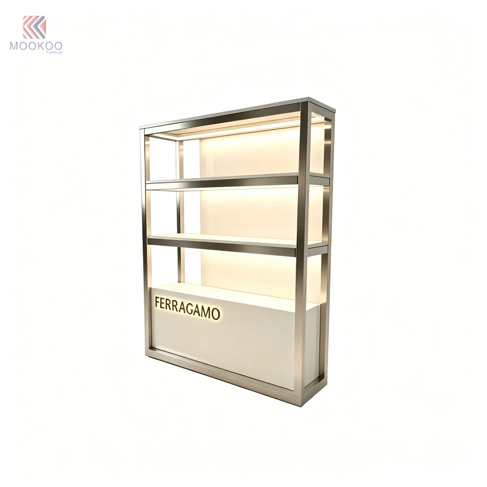 Luxury Modern Rotating Metal Countertop Display Cabinet With LED Light Shelves For High-End Watch Jewelry Boutique Retail Store factory