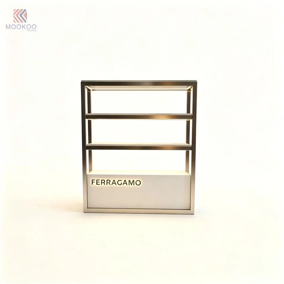 Luxury Modern Rotating Metal Countertop Display Cabinet With LED Light Shelves For High-End Watch Jewelry Boutique Retail Store