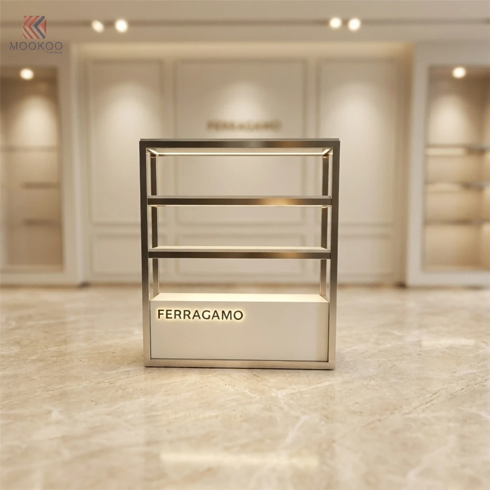 Luxury Modern Rotating Metal Countertop Display Cabinet With LED Light Shelves For High-End Watch Jewelry Boutique Retail Store suppliers