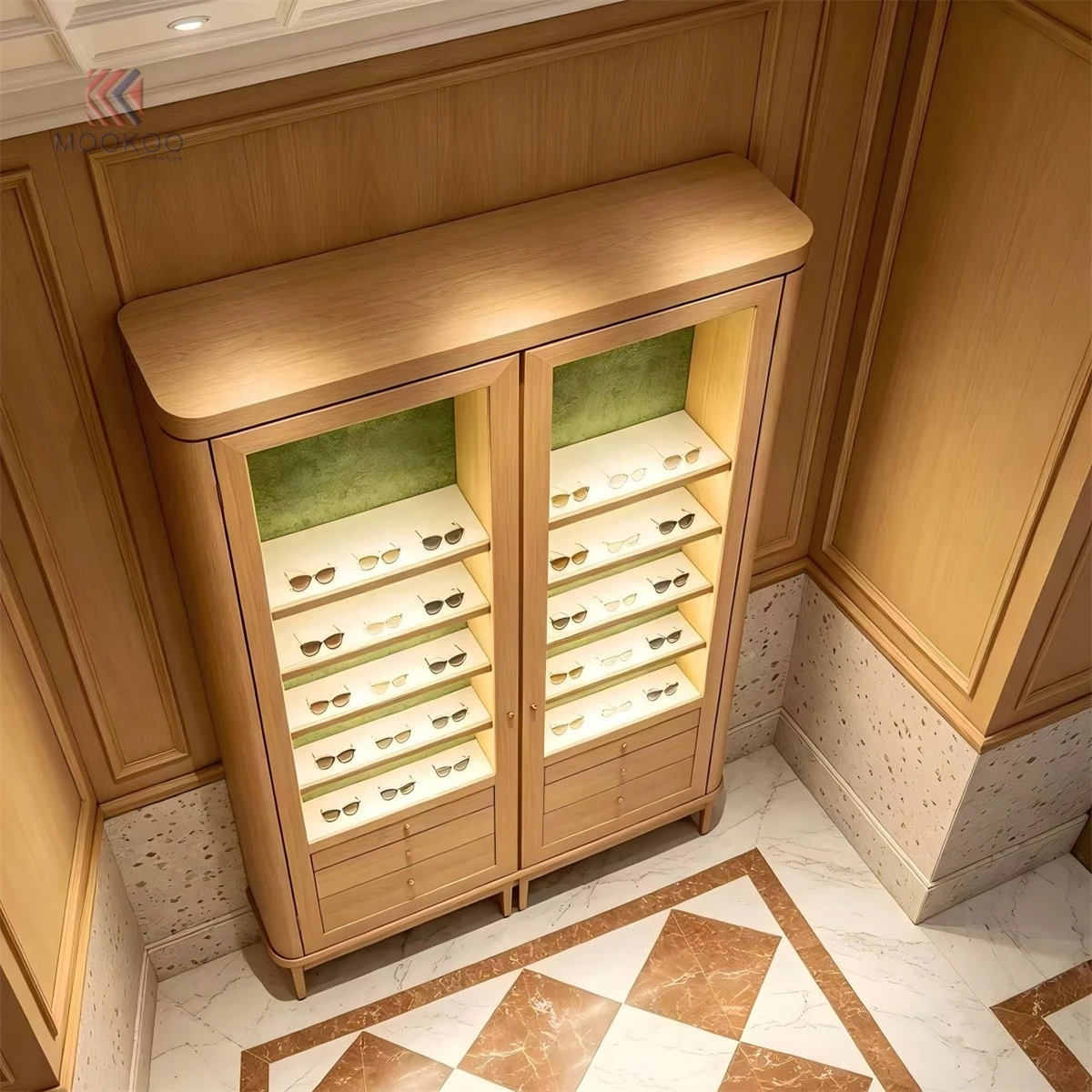 Luxury Solid Wood Eyewear Display Cabinet 8004002200 Custom Sunglasses Showcase For Optical Store best