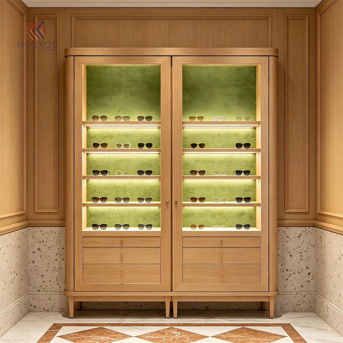 Luxury Solid Wood Eyewear Display Cabinet 8004002200 Custom Sunglasses Showcase For Optical Store price