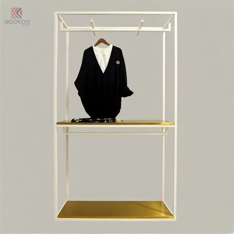 Matte Black Metal Rotating Modern Clothing Display Stand Asymmetric Rack Top Hooks Freestanding Organizer Apparel Retail Shop factory