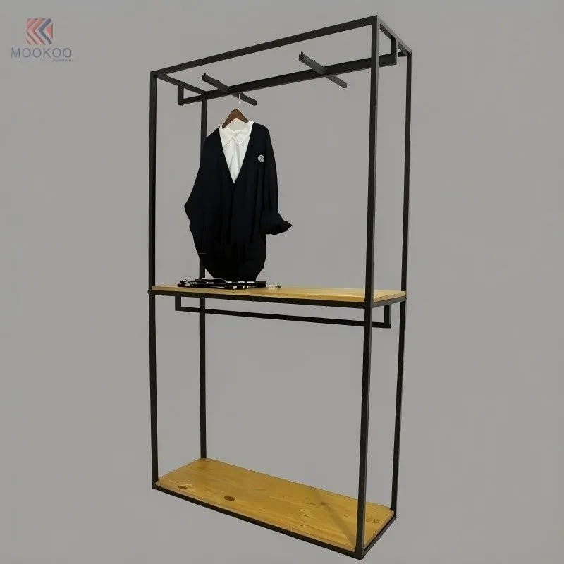 Matte Black Metal Rotating Modern Clothing Display Stand Asymmetric Rack Top Hooks Freestanding Organizer Apparel Retail Shop suppliers
