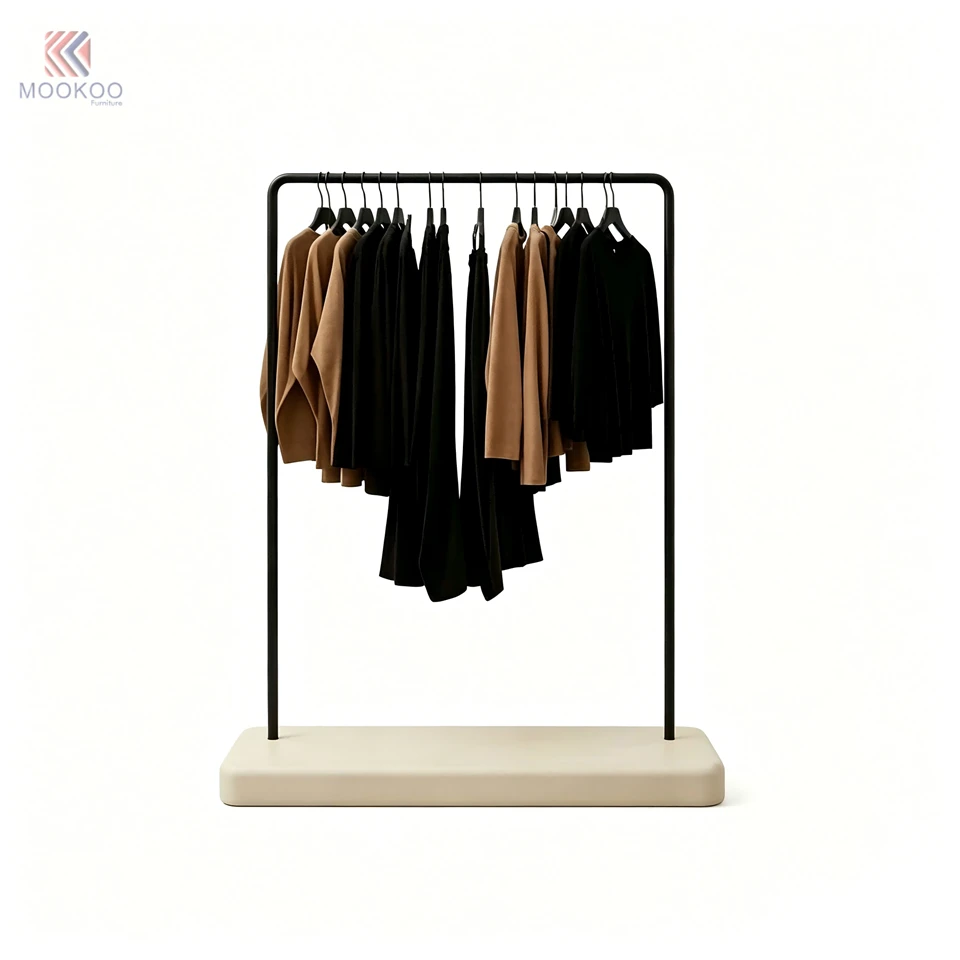 Matte Black Modern Single Rod Garment Rack Boot Display Holders Floor Clothing Stand Stable Base Metal MOOKOO Boutique Apparel best