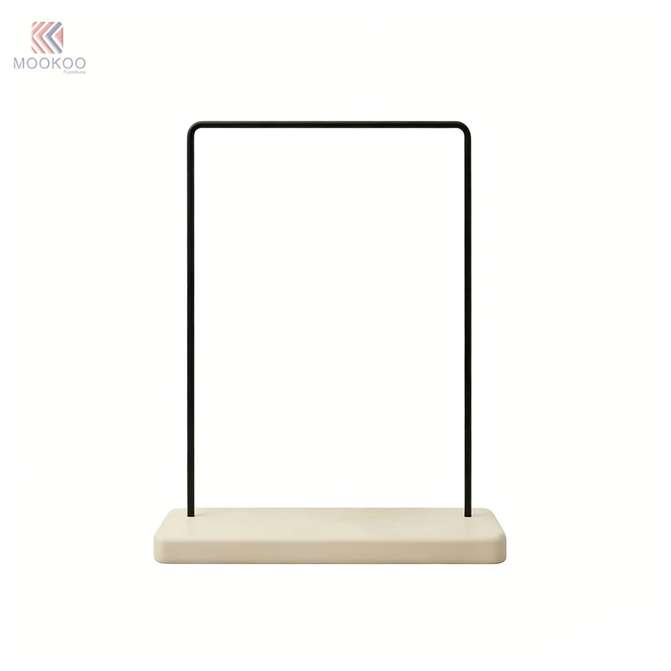 Matte Black Modern Single Rod Garment Rack Boot Display Holders Floor Clothing Stand Stable Base Metal MOOKOO Boutique Apparel factory