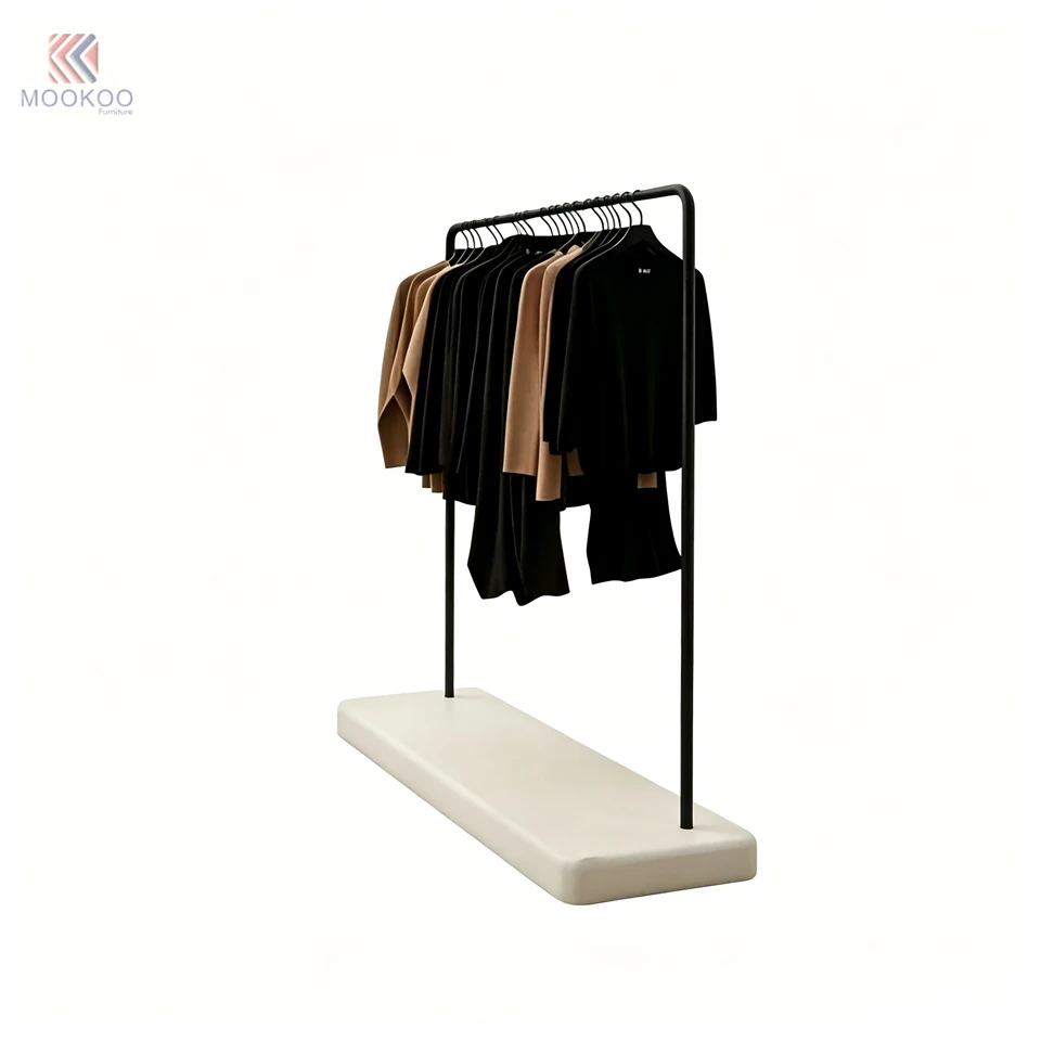 Matte Black Modern Single Rod Garment Rack Boot Display Holders Floor Clothing Stand Stable Base Metal MOOKOO Boutique Apparel high quality