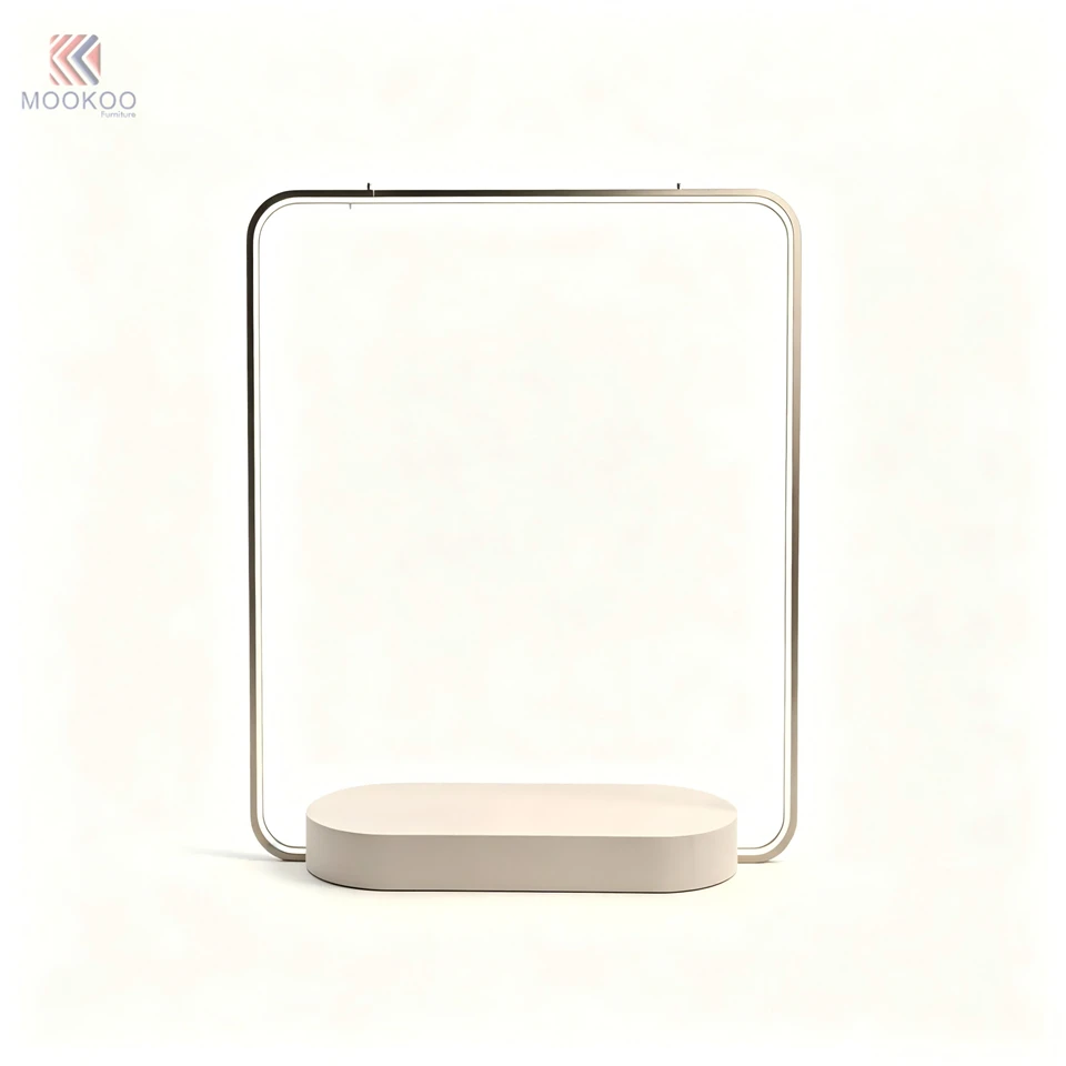 Minimalist Metal Rotating For Clothing Display Stand LED Light Ring Pedestal Modern Boutique Garment Rack Illuminated Frame factory
