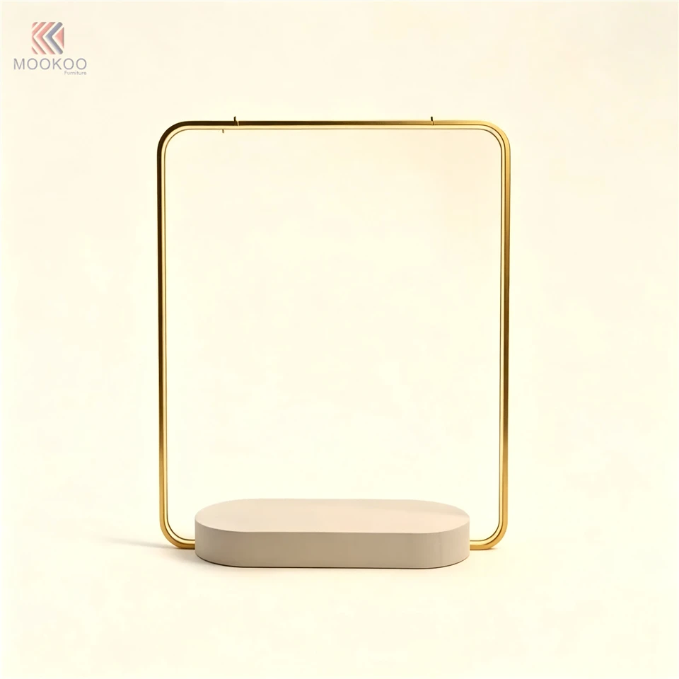 Minimalist Metal Rotating For Clothing Display Stand LED Light Ring Pedestal Modern Boutique Garment Rack Illuminated Frame best