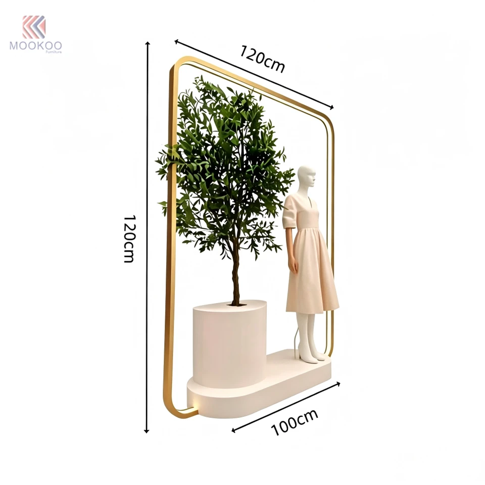 Minimalist Metal Rotating For Clothing Display Stand LED Light Ring Pedestal Modern Boutique Garment Rack Illuminated Frame price