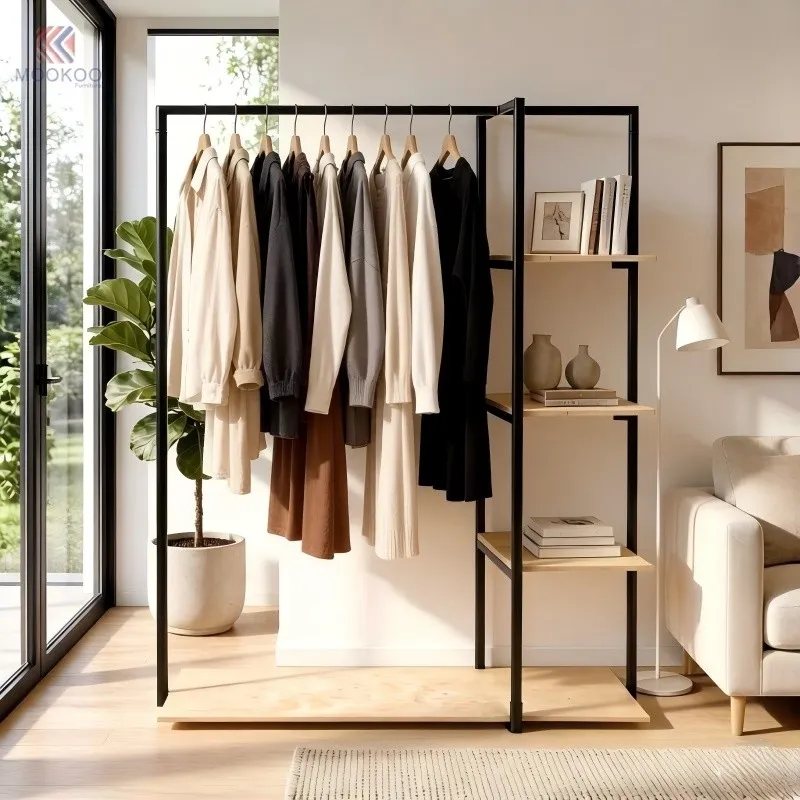 Modern Customized Luxury Black Metal Clothing Rack Freestanding Room Divider Display Shelf Hanging Rod Entryway Organizer suppliers