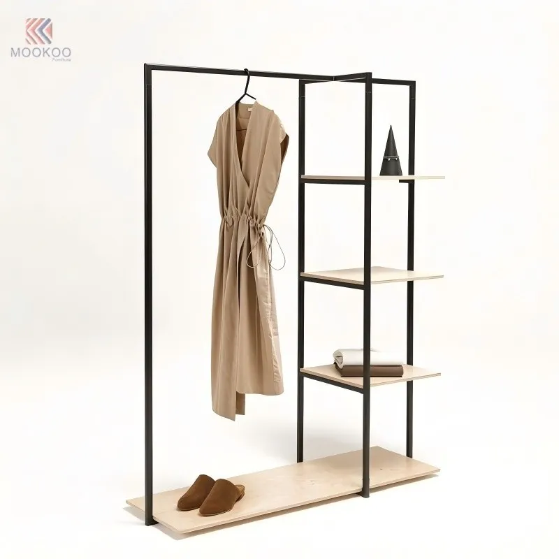 Modern Customized Luxury Black Metal Clothing Rack Freestanding Room Divider Display Shelf Hanging Rod Entryway Organizer factory
