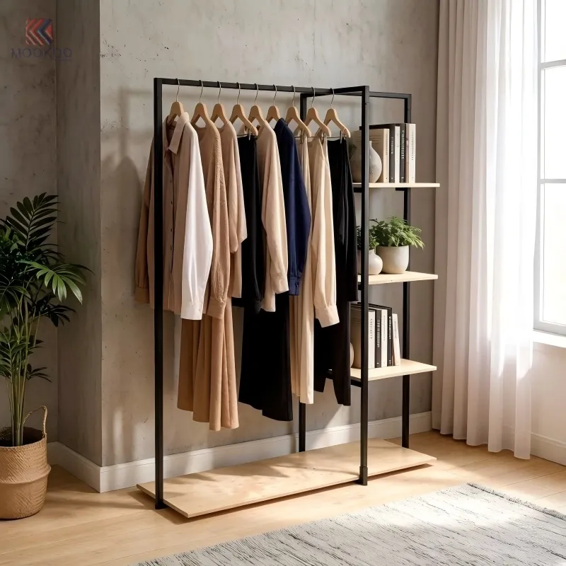 Modern Customized Luxury Black Metal Clothing Rack Freestanding Room Divider Display Shelf Hanging Rod Entryway Organizer