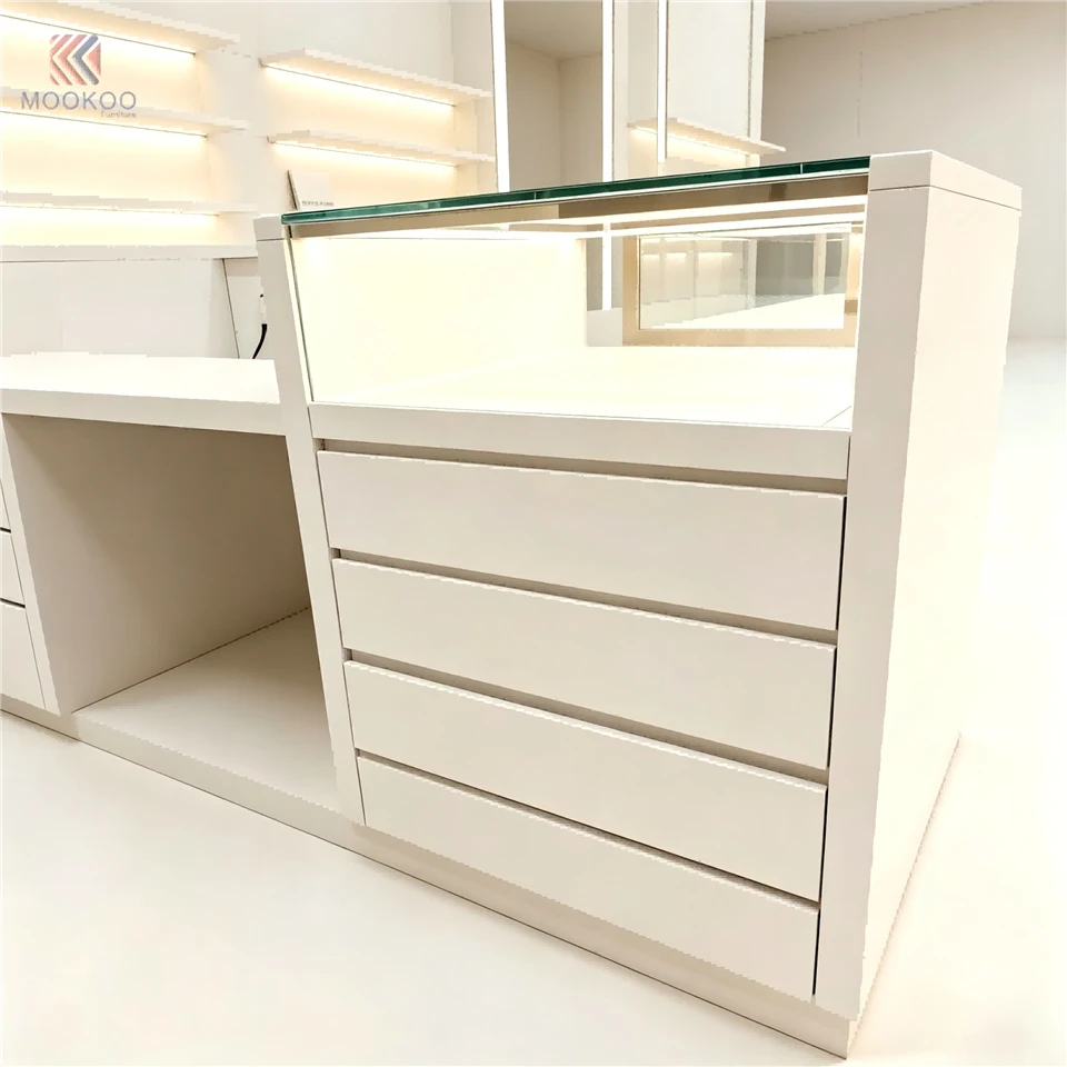 Modern Customized White High-Gloss Varnish Rotating Metal Display Cube LED Lighting 8mm Thick Easy Assembly Freestanding Corner best