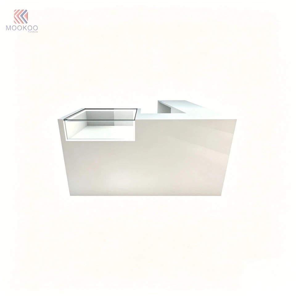 Modern Customized White High-Gloss Varnish Rotating Metal Display Cube LED Lighting 8mm Thick Easy Assembly Freestanding Corner