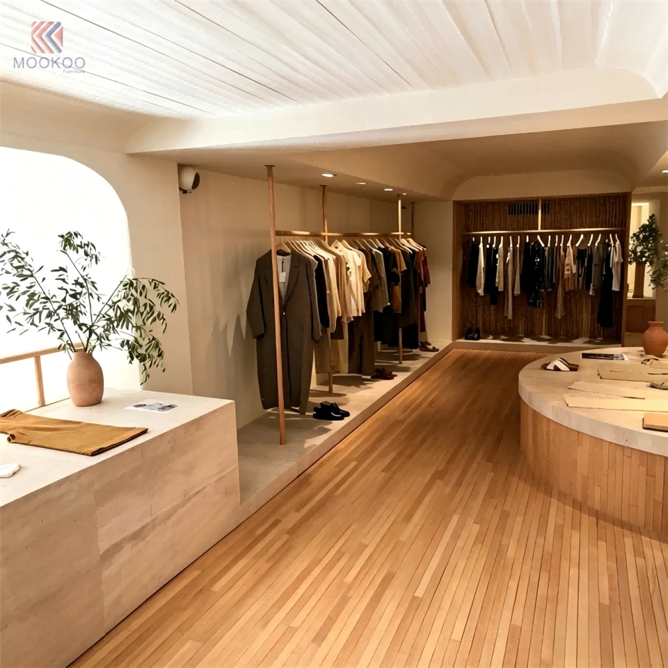 Modern Customized Wood Open Wardrobe LED Lighting Horizontal Slat Back Panel Design Single Hanging Rail Closet Organizer high quality