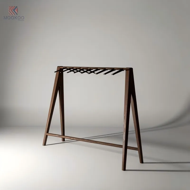 Modern Metal Clothing Display Rack A-Frame Garment Rack Bottom Shelf Freestanding Clothes Hanger Stand Varnish Finish Boutique