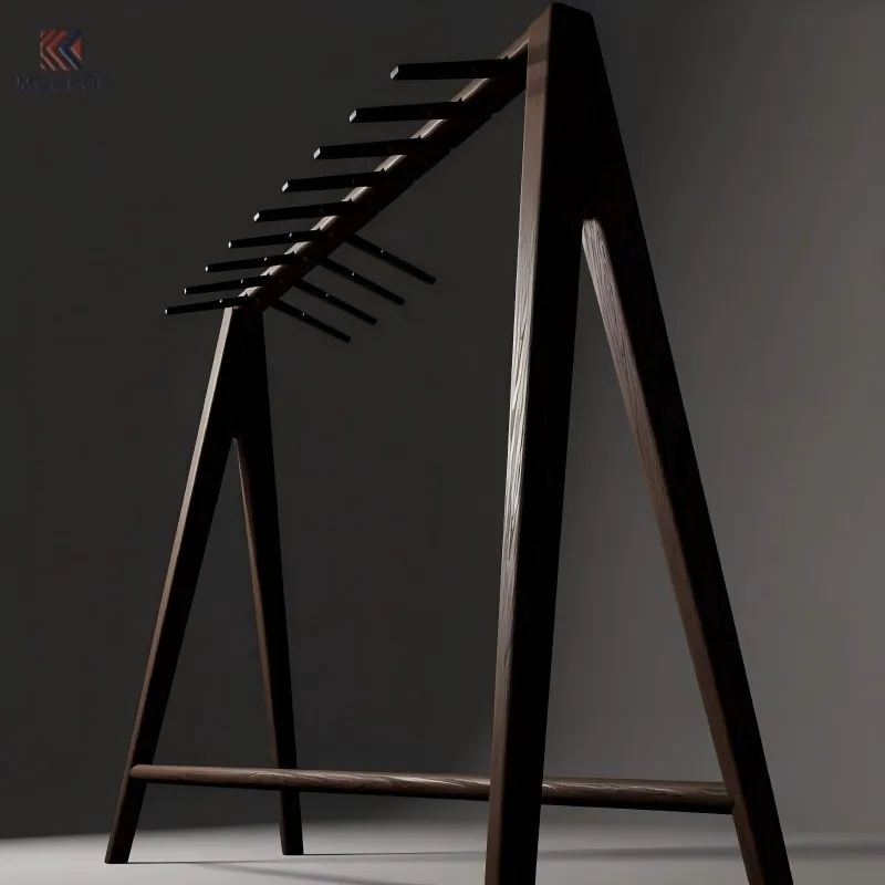 Modern Metal Clothing Display Rack A-Frame Garment Rack Bottom Shelf Freestanding Clothes Hanger Stand Varnish Finish Boutique factory