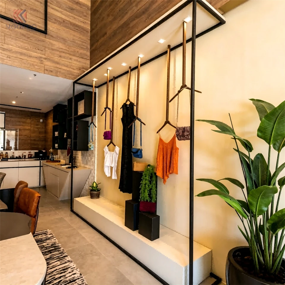 Modern Minimalist Square Metal Clothing Display Rack Freestanding 8mm Thick For Retail Garment Stand Boutique Window high quality