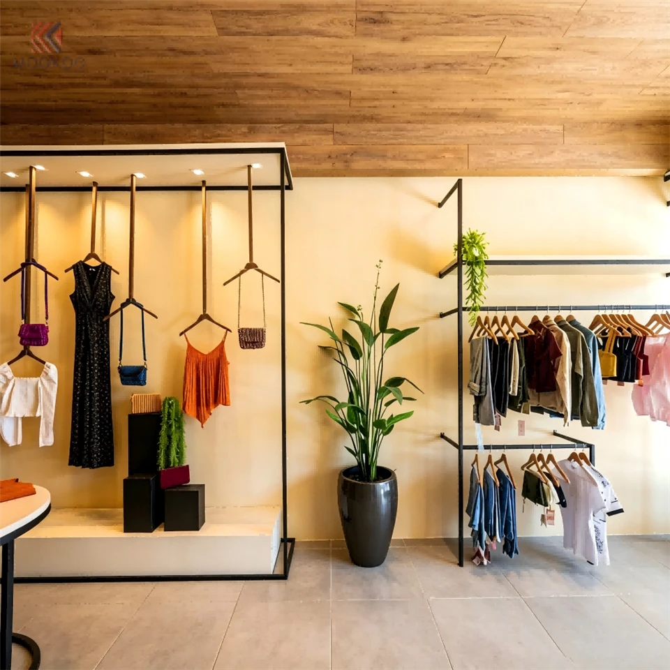 Modern Minimalist Square Metal Clothing Display Rack Freestanding 8mm Thick For Retail Garment Stand Boutique Window factory