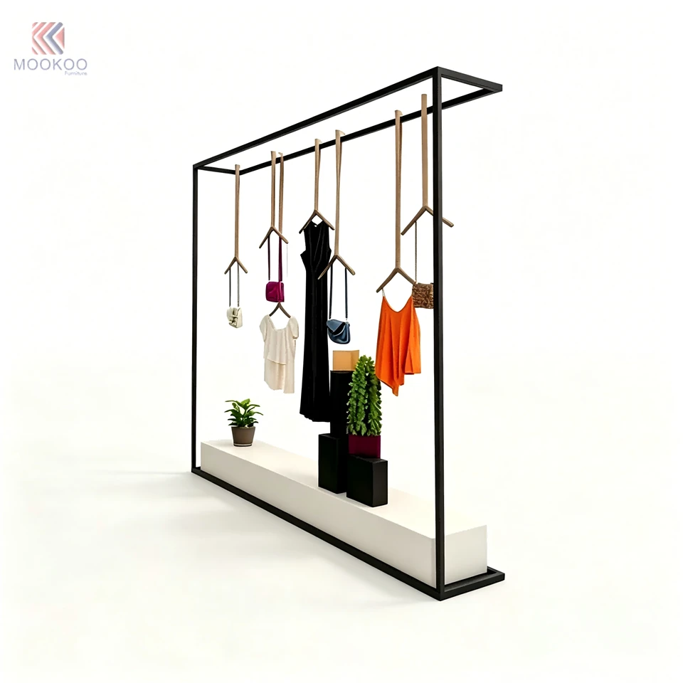 Modern Minimalist Square Metal Clothing Display Rack Freestanding 8mm Thick For Retail Garment Stand Boutique Window suppliers