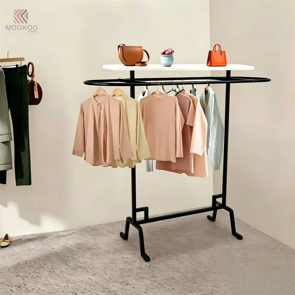 MOOKOO Commercial Double-Rod Rotating Detachable Modern Metal Clothing Display Rack Adjustable Hanging Rods Luxury suppliers