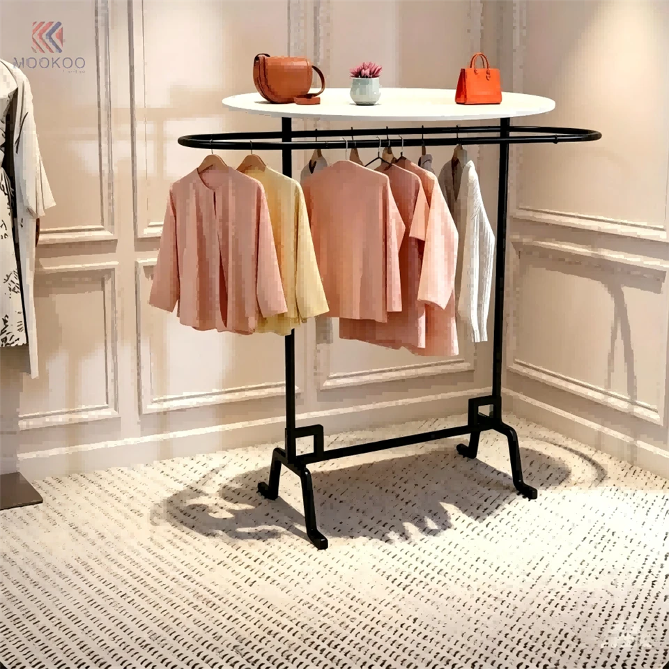 MOOKOO Commercial Double-Rod Rotating Detachable Modern Metal Clothing Display Rack Adjustable Hanging Rods Luxury
